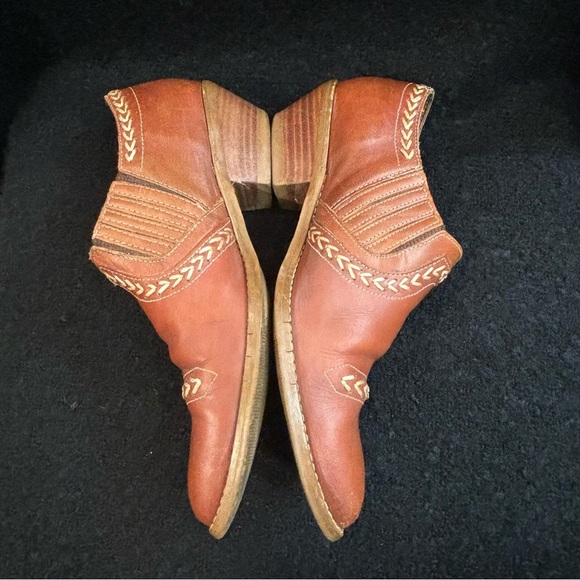 PALOMINO Sz 7B Western Style Stacked Heel Contrasting Stitch Pointy Toe Shooties - Picture 6 of 12